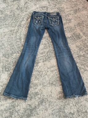 Miss Me Dark Blue Flare Jeans with Embellished Back Pockets